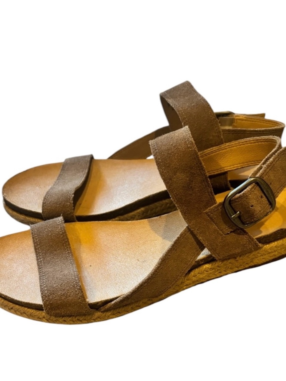 Lucky Brand suede/leagher woven strap sandals 7.5